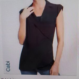 CAbi Origami Top #757 Cap Sleeves Faux Wrap Top S Black